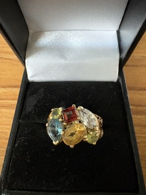 Vintage 14K Gold Multi-Gemstone Ring | Aquamarine   Garnet  Ruby   Peridot