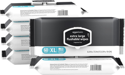 Extra Large Flushable Wipes, 360 Wipes (6 Packs of 60), Adult Wet Wipes and Rese