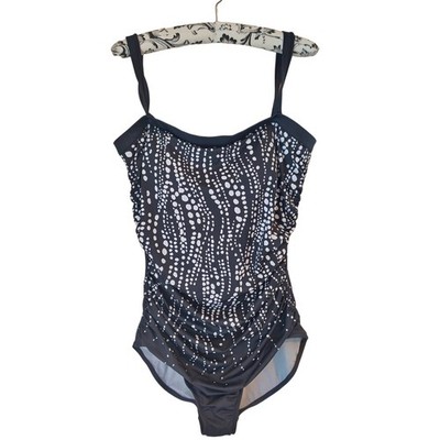 Maxine of Hollywood Plus Size 16 Black White Polka Dot One Piece Swimsuit