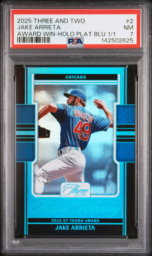 Jake Arrieta - 2025 Panini Three And Two Award Winning Holo Plat Blu PSA 7 1/1