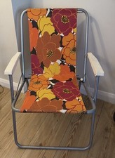 Vintage 60s 70s Floral Folding Deck Chair Camping Padded Seat Pink  Orange