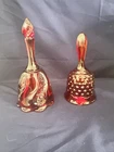 2 Bell Lot Cadmium Fenton Ruby Red Glass Paisley Swirl Bell and Hobnail Bell