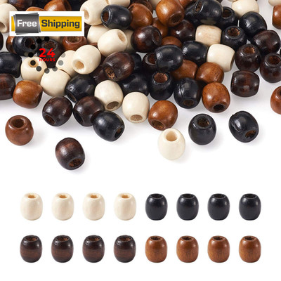 Craftdady 200Pcs Large Hole Barrel Wood European Large, 4 Colors, 16x16-17mm