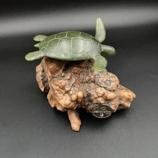 John Perry Green Sea Turtle Sculpture Art on Drift Wood