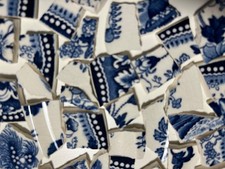 Broken China Mosaic Tiles Blue  White 145 pieces