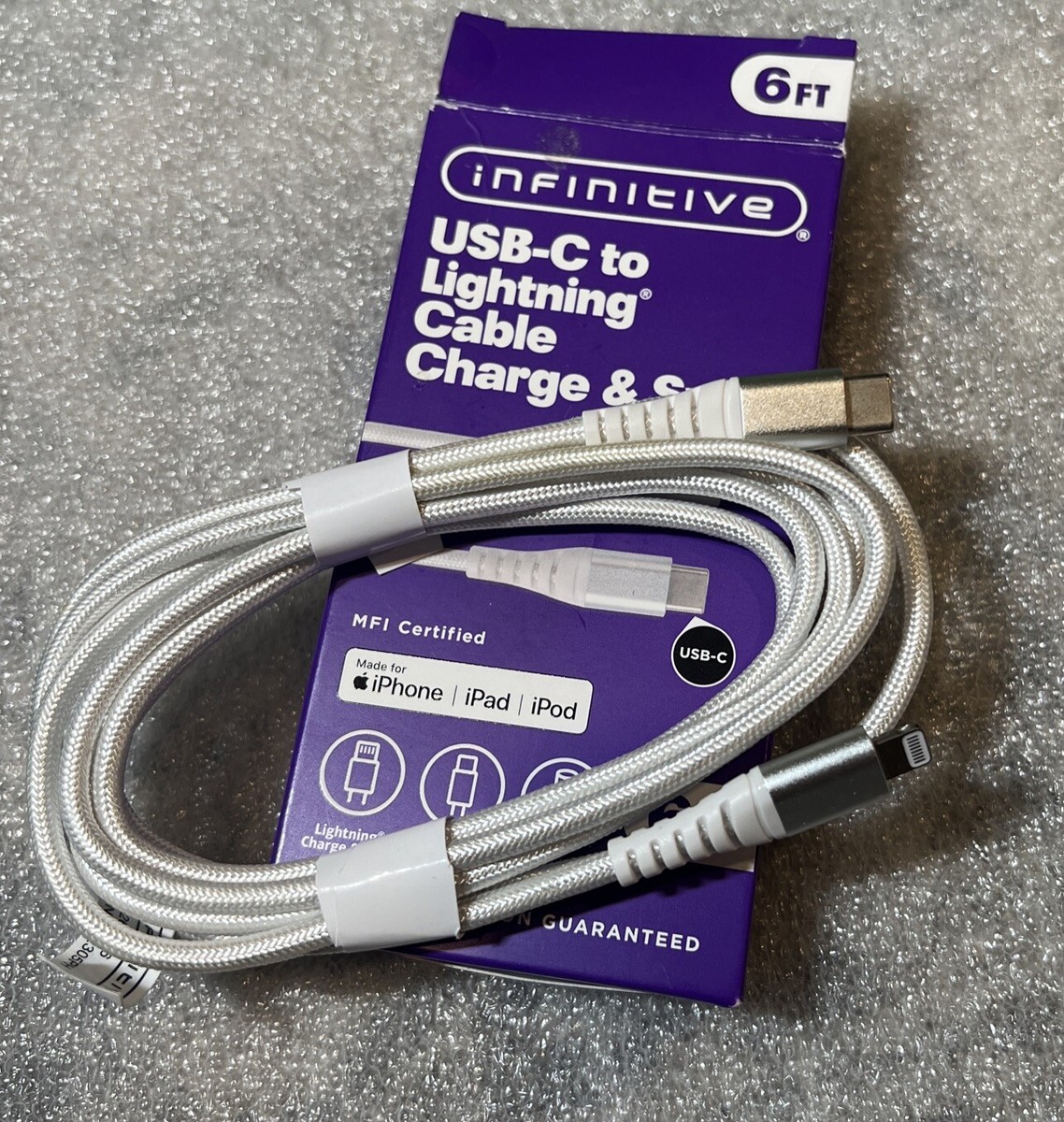 USB-A Braided Cable Infinitive White, 6ft