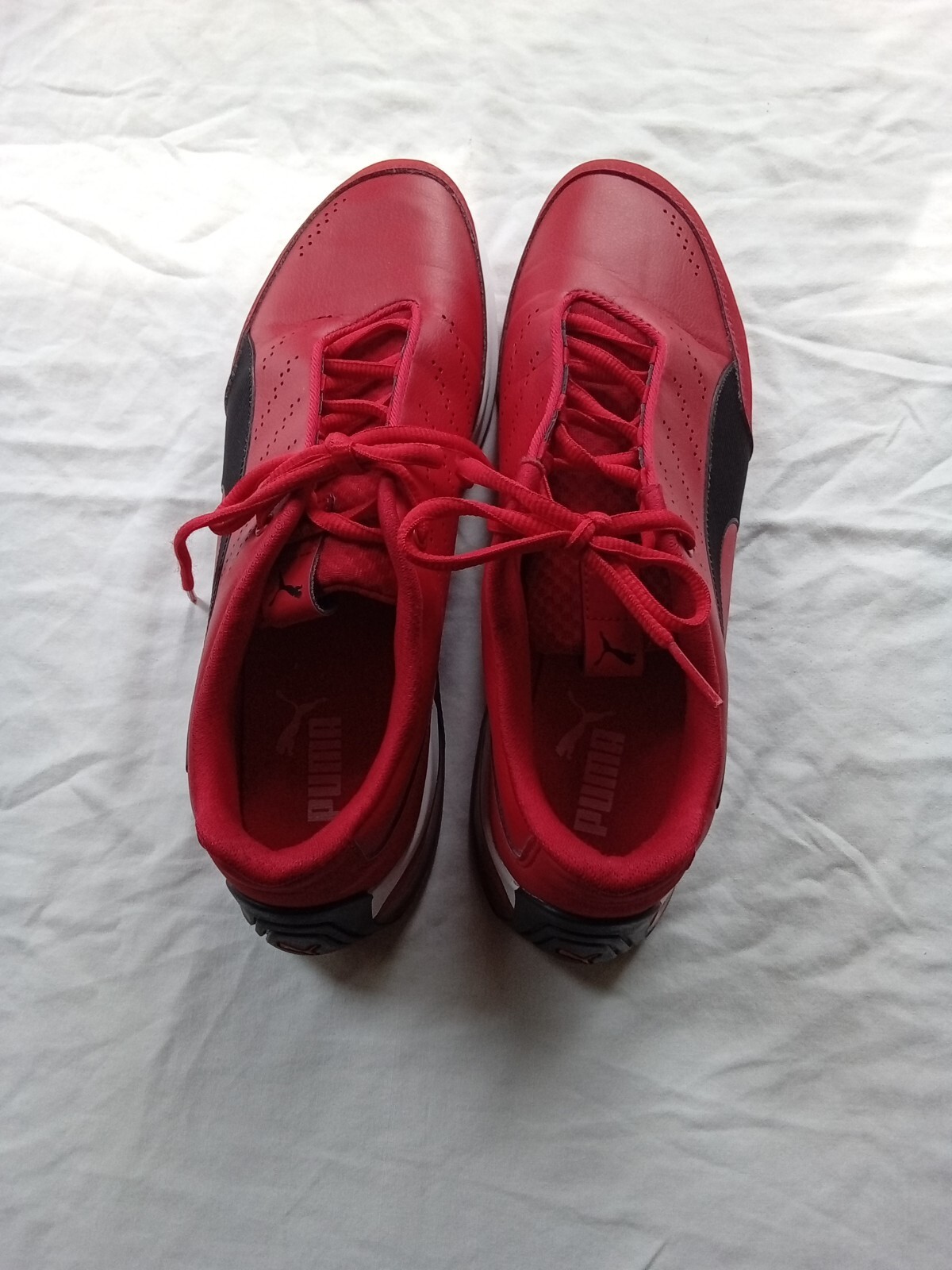 puma suede black and red