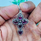 925 Sterling Silver Natural Red Garnet Gemstone Handmade Jewelry Cross Pendant