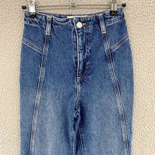 We The Free People Jeans Womens 24 Florence Blue Flare Medium Wash Hi Rise Fray - Picture 2 of 12
