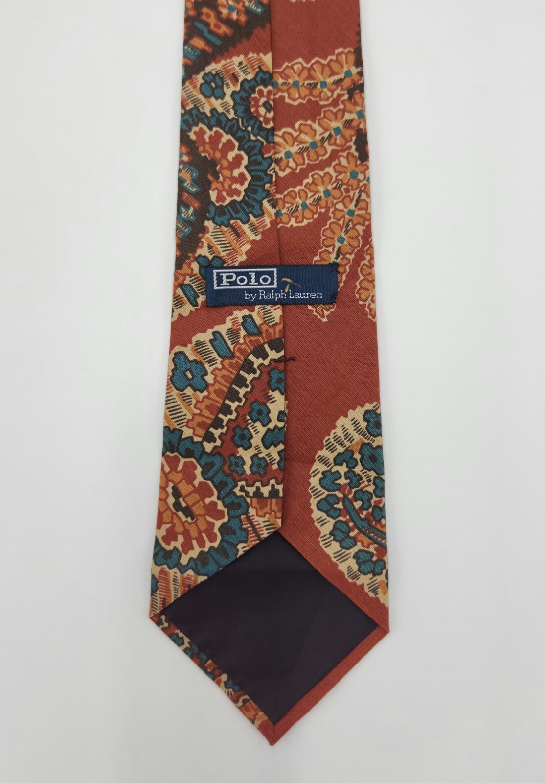Polo Ralph Lauren Vintage Brick Red w/ Paisley Floral Pattern Linen & Cotton Tie image 7