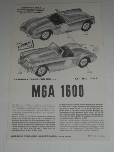 1962 LINDBERG MGA 1600 Model Kit 608 Assembly Instructions ONLY Bilingual - Picture 4 of 4