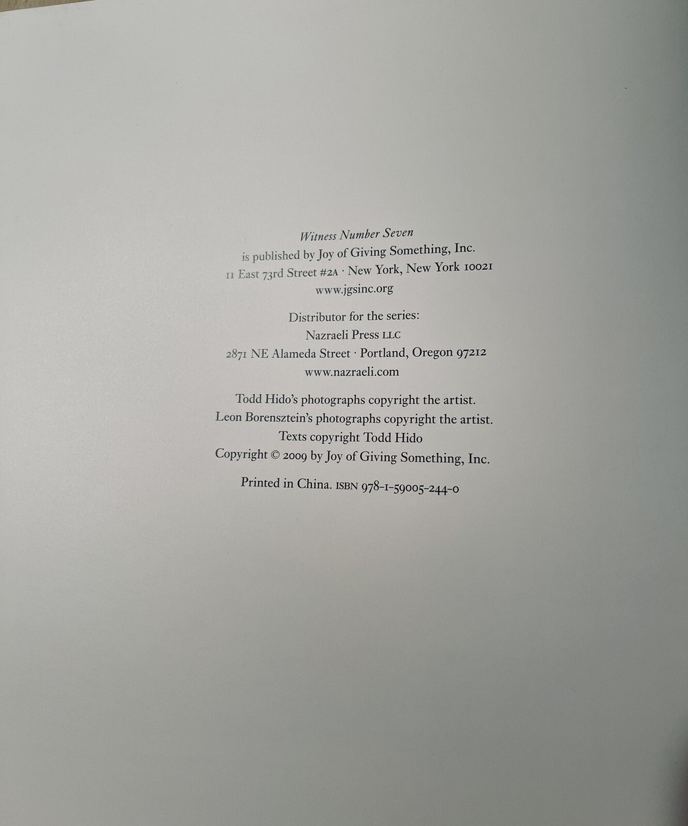 Todd Hido; Jgs: Witness Number Seven, NEW, Signed, First Edition