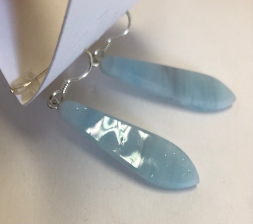 TIFFANY GLASS EARRINGS HAND MADE FROM OLD STOCK STAINED GLASS. STERLING SILVER - Picture 11 of 11