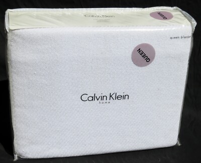 Calvin Klein White Luxury Queen Size Cotton Blanket New 90x90  Twill/Herringbone