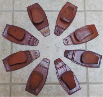 RARE SET 8 JACQUES ADNET STYLE CONNECTING FRENCH SADDLE LEATHER WALL GUN HOOKS
