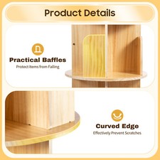 77" 360  Rotating Wood Bookcase Open Storage Display Rack Corner Bookshelf 6Tier