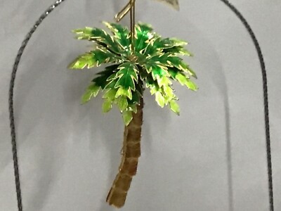 Alsan Victorian Enameling Cloisonné Ornament green palm tree hinged trunk 5  x 4