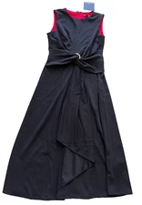 NEW NWT HALSTON pretty cocktail dress front detail back zipper US 6 black midi