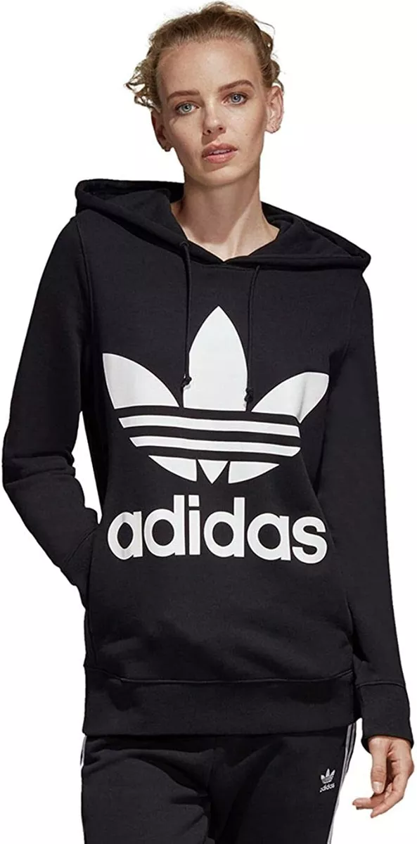 Sweat à capuche adidas Adicolor Trefoil noir et blanc pour femme