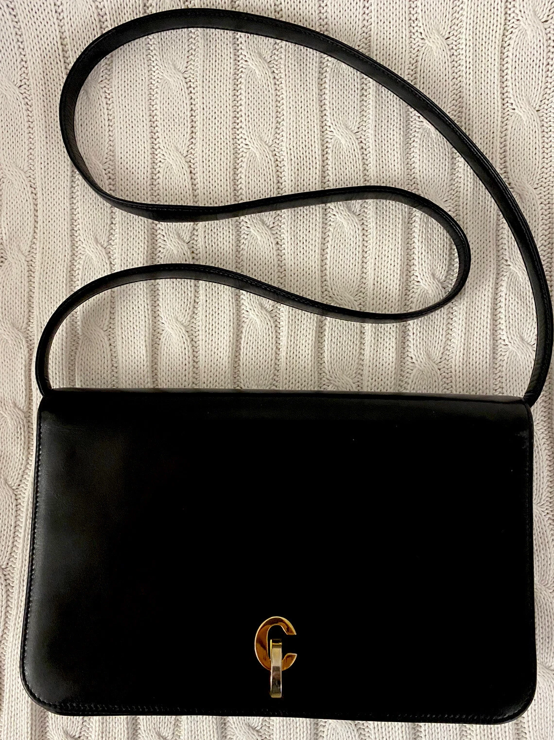CHRISTIAN DIOR 2 voies bandoulière sac bandoulière cuir d'agneau noir fermoir unique