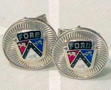 VINTAGE ART DECO FORD MOTOR CO RHODIUM PLATED 1950's FORD CREST EMBLEM CUFFLINKS