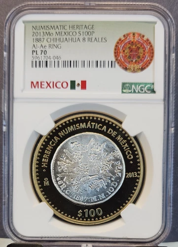 2013 MEXICO SILVER 100 PESOS 1887 CHIHUAHUA 8 REALES NGC PL 70 SCARCE PERFECTION