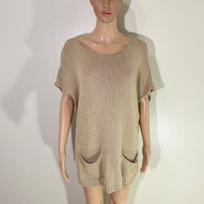 Alembika Tan Knit Short Sleeve Tunic Sweater Size Medium M