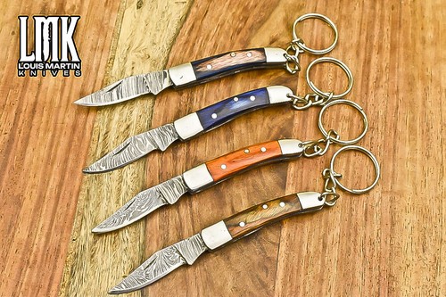 LMK Keyring Twist Damascus Hard Wood Steel Guard Lot of 4 Tactical Outdoor Gift - Picture 2 of 8