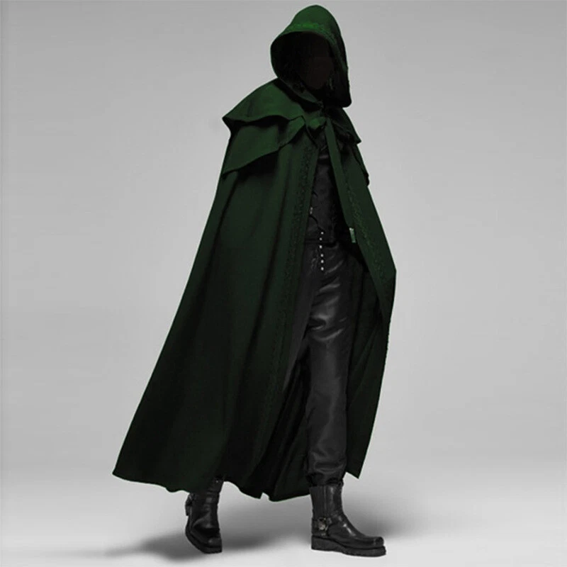 Mens Renaissance Gothic Hooded Cape - Medieval Vintage Long Cloak Halloween Coat - Image 2 of 4