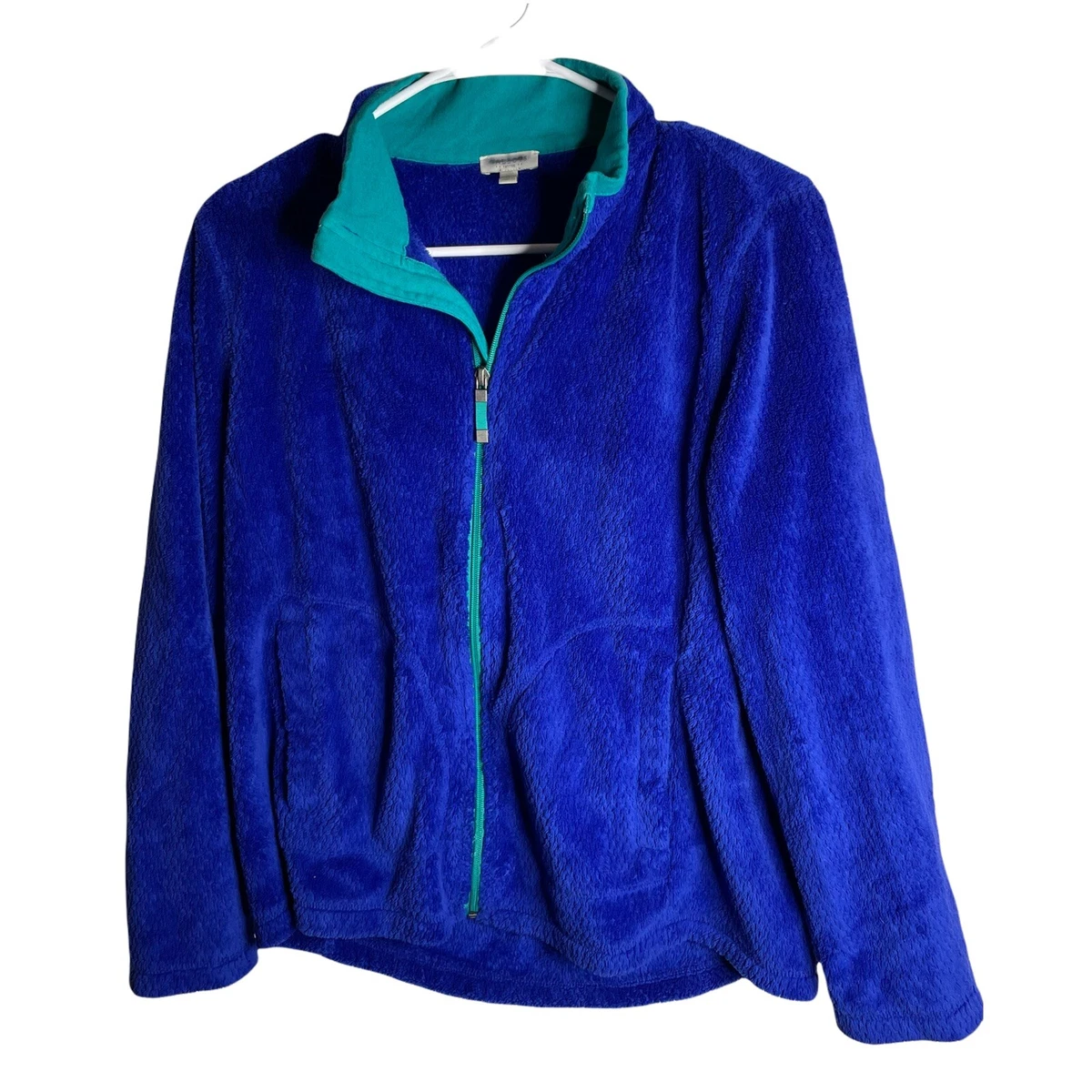 Talbots Royal Blue Fleece Jacket Women s Petite S Full Zip Two Slash Pockets