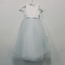 David's Bridals Dress Girls 5 Tulle Flower Girl Wedding Bow Button Back