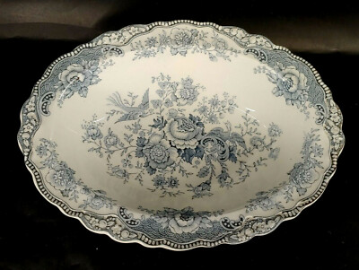 Vintage Crown Ducal Bristol Dove Gray Scalloped Oval Vegetable Bowl 1930s mAAJ