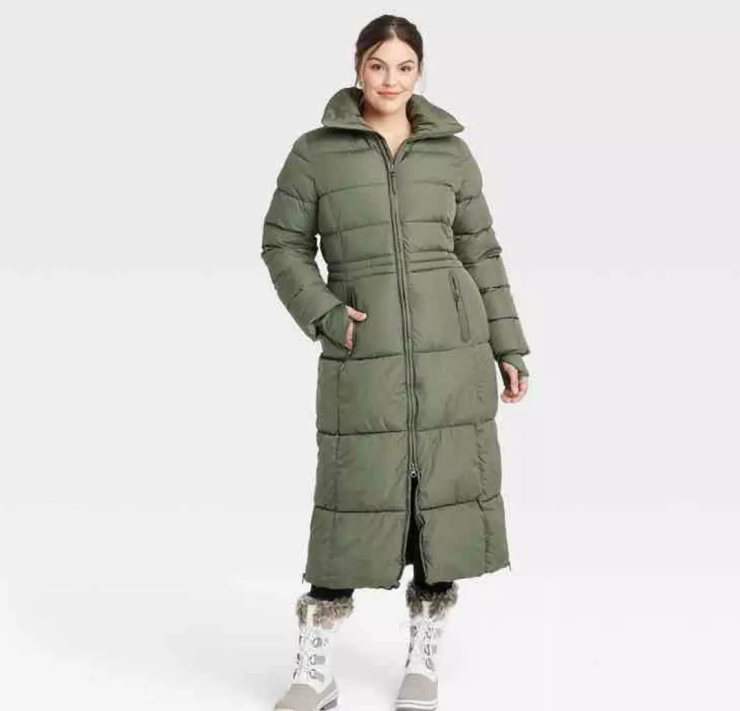 All in Motion Women's Long Puffer Jacket Winter Coat Olive Green X-Large XL