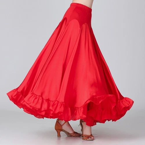 Damen Satin Ballsaal Rock modern Tanz Tanzkleidung Rüschen Walzer Tango Swing - Bild 6 von 20