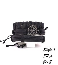 3Pcs Tree of Life Genuine Leather  Wooden Beaded Bracelets Men Women Free Ship