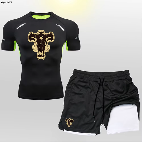 New Compression Set for Men Anime Printed Compression Shirt+2 in 1 Double Layer - Picture 6 of 38
