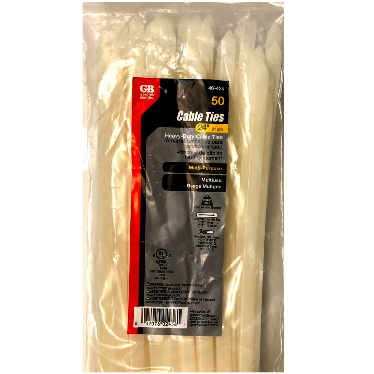 46-424 GB, 50 PCS x 24 in Heavy Duty All Purpose ,Zip, Cable Ties