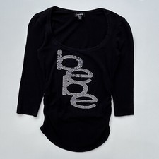 Vintage 90’s Bebe Top Shirt 3/4 Sleeve Baseball Studded Logo Made In USA XS