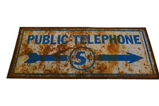 Vintage Public Telephone 5 Cents Phone Booth Metal Tin Sign 17 x 7 in Man Cave
