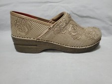 DANSKO Professional Clogs Floral Perforated Leather Nubuck Beige Size 40