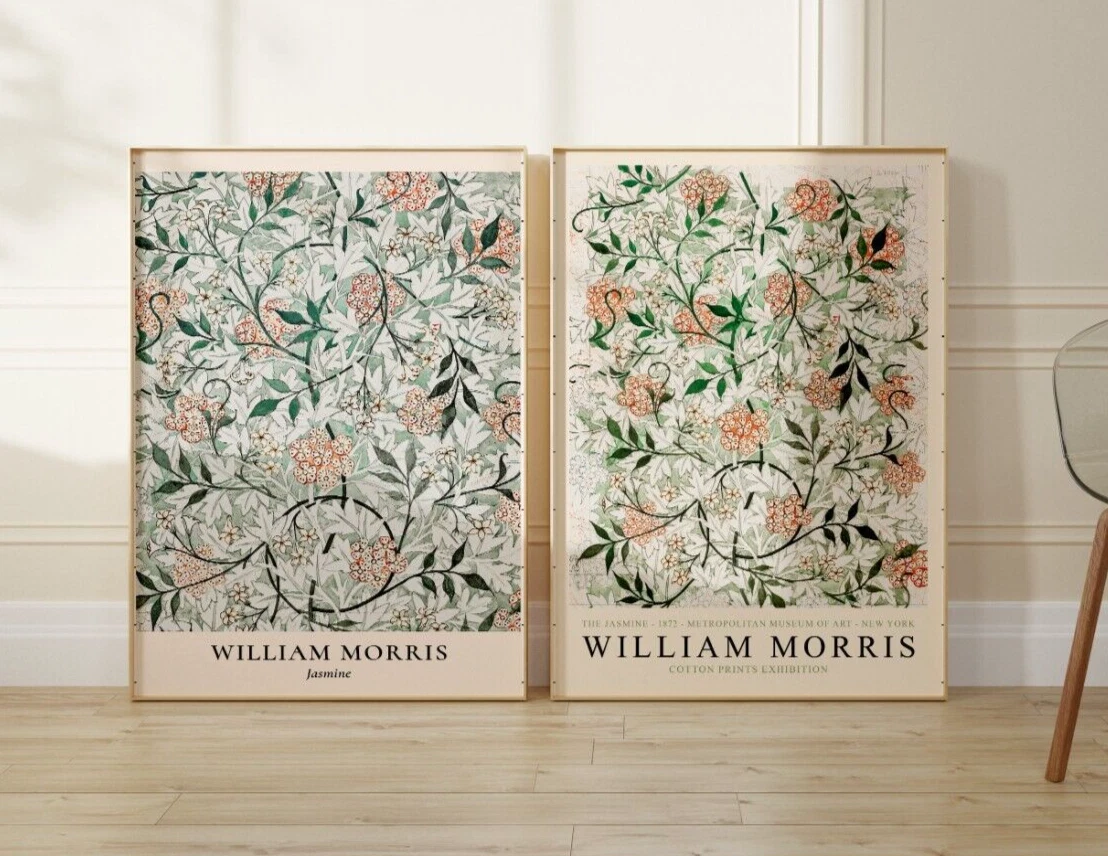 Set of 2 William Morris Floral Pattern Prints, Botanical Wall Art Deco, Art Gift