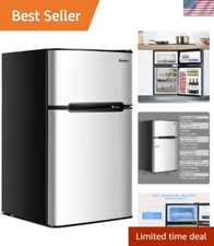 Compact 3.2 cu ft Grey Refrigerator with 2 Doors & Removable Glass Shelves