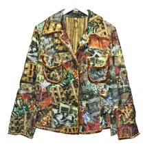 Vintage “look” Boutique Usa Jacket Sz Xl Nyc Subway Theme Frayed Velvet Trim