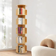 360° Rotating Bookshelf 5 Tier Floor Standing Bookcase Freestanding Display Rack