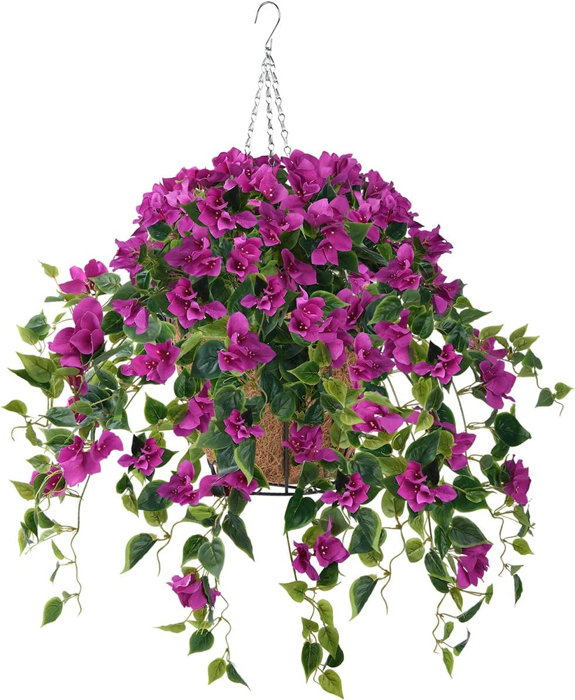 4PCS Bougainvillea Silk Hanging Basket Vine Flowers for Outdoor Decor  