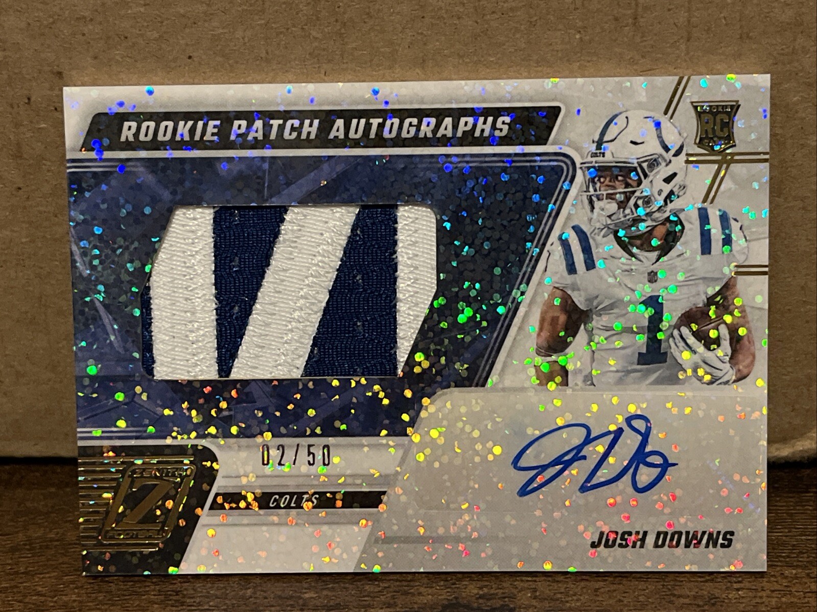 Josh Downs 2023 Zenith Sparkle RPA /50 #221 RC Rookie Patch Auto