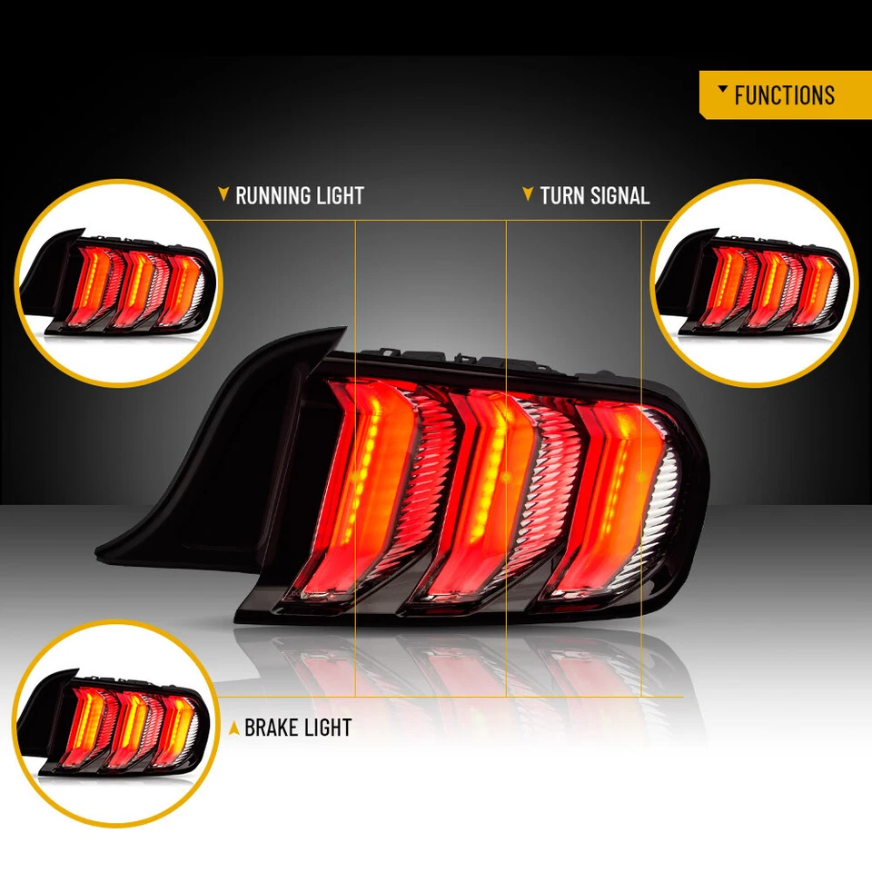 2015-2023 Ford Mustang Euro Clear LED Sequential Tube Tail Lights Brake Lamps - Image 2 of 4