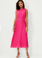 Ann Taylor Pleated Belted Midi Dress Size S , M . Lp #B