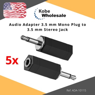 5 PACK Audio Adapter 3.5 mm Mono Plug to 3.5 mm Stereo Jack