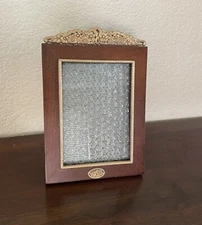 Vintage Ornate Gold Tone Solid Wood Frame Pewter Rose Crown Fits Art 5x7